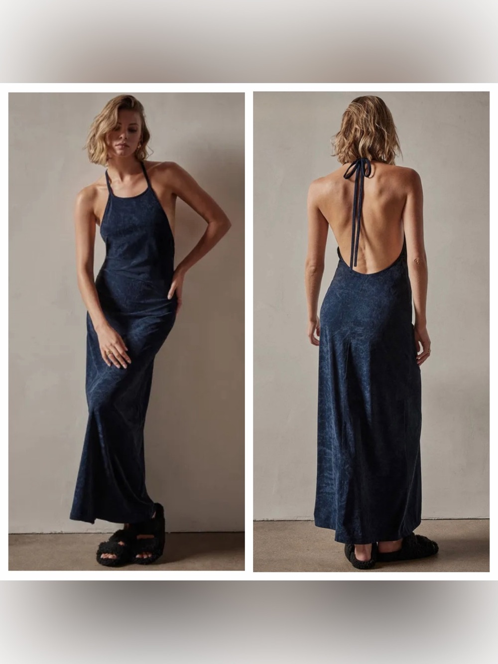James Perse Backless Halter Midi Dress Soft Velvet Like Classic size 4 (XL) NWT
